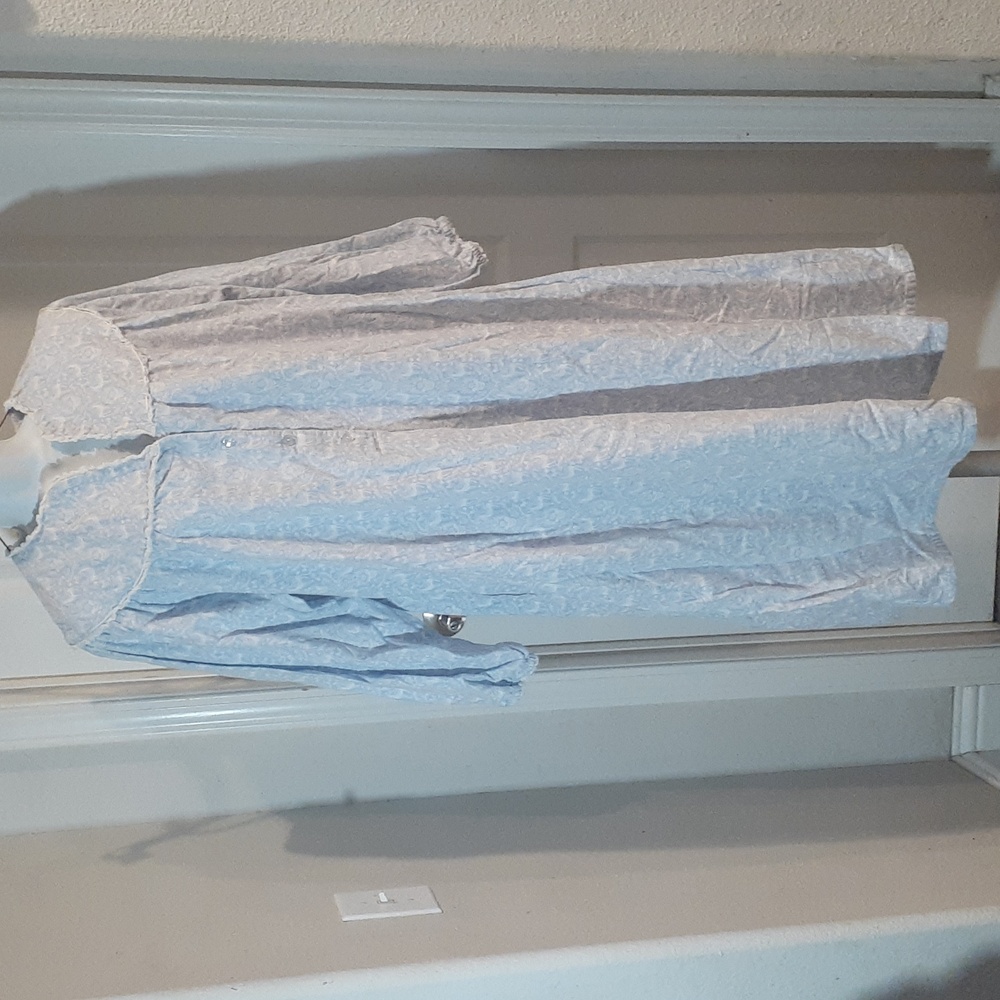 Lanz of Salzburg Flannel Gown Granny Core Xl  lt.blue.Eyelet Trim. Floral  deer